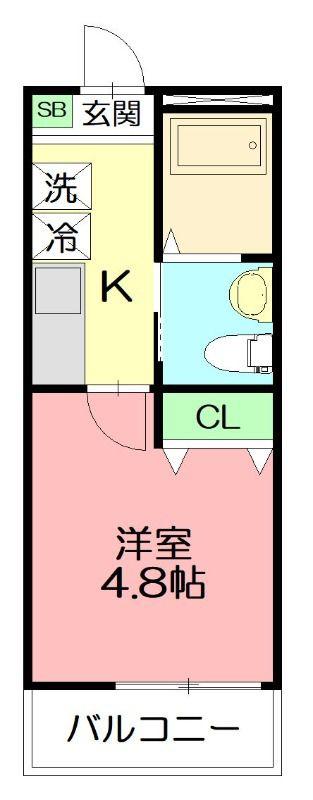 DEN生田(1K/2階)の間取り写真