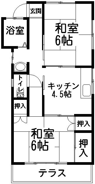 コーポ松岡(2DK/1階)の間取り写真