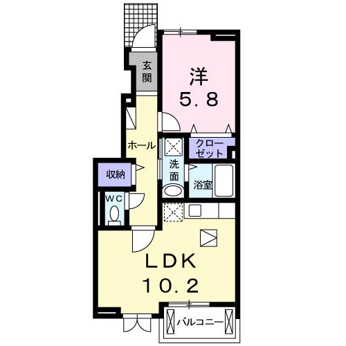 グランディール藤川(1LDK/1階)の間取り写真