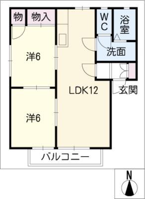 ディアス田中 E棟(2LDK/2階)の間取り写真