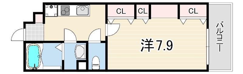 リブリ・中山手(1K/2階)の間取り写真