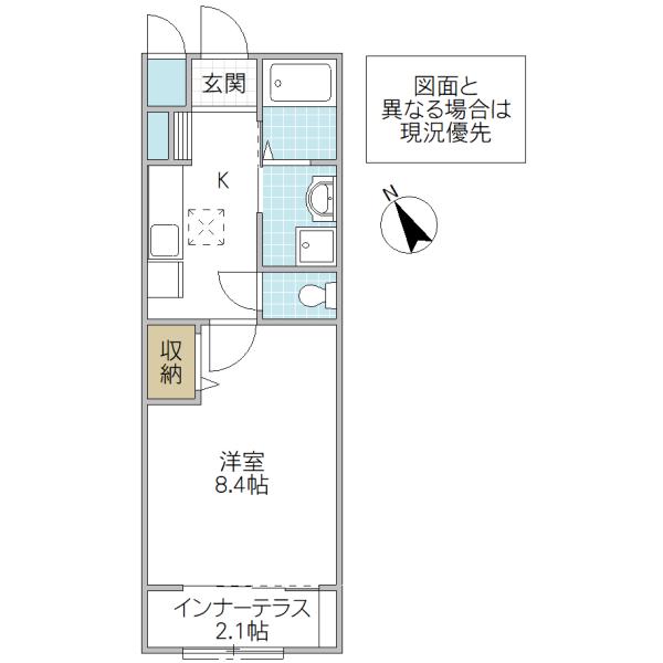 ウィンドヒルB(1K/1階)の間取り写真