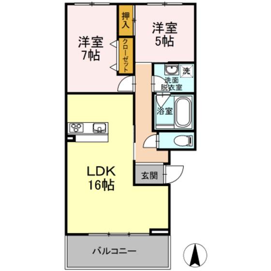 コートラベンダー北長瀬(2LDK/2階)の間取り写真
