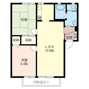 プラタナスヒルズ C(2LDK/1階)の間取り写真