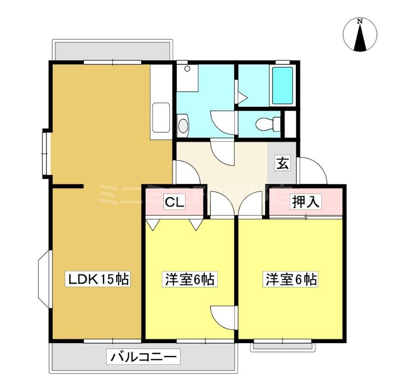 コーポ西ノ浜A(2LDK/2階)の間取り写真