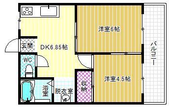 コーポクィーンI(2DK/2階)の間取り写真