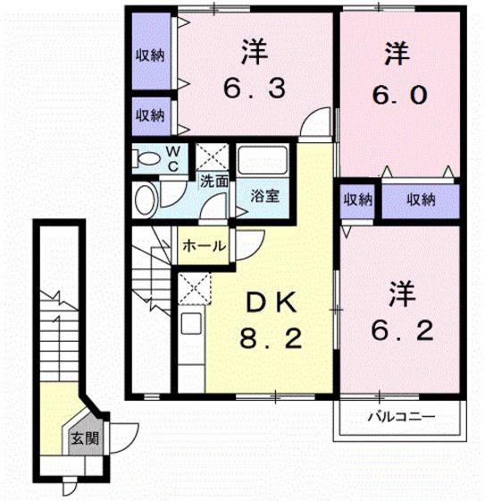 シャルムC(3DK/2階)の間取り写真