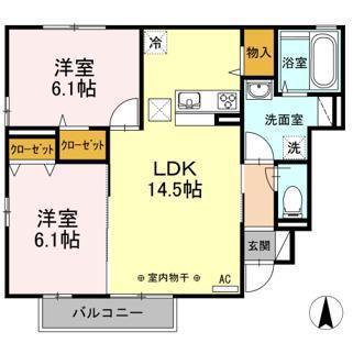 グリーンパレス 五番街(2LDK/1階)の間取り写真