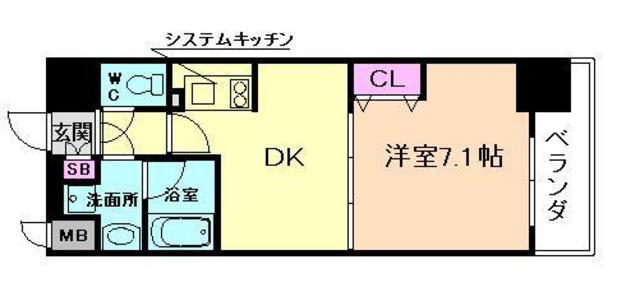 南森町プライマリーワン(1DK/11階)の間取り写真