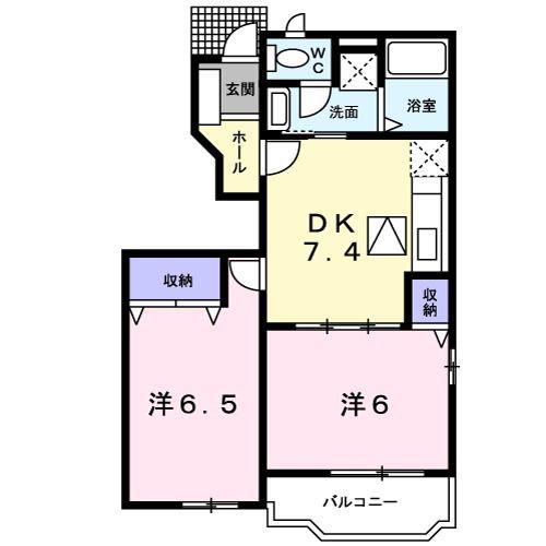 ベルフラワー(2DK/1階)の間取り写真