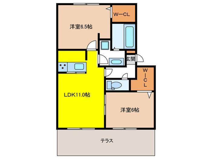 プレシボヌール弥永(2LDK/1階)の間取り写真