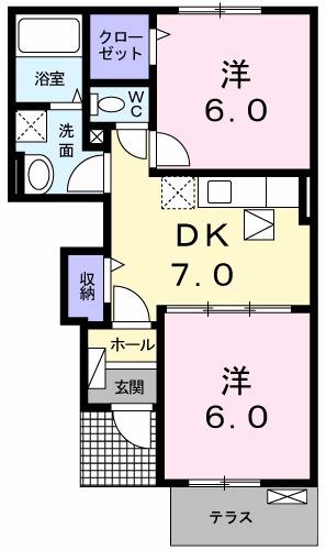 ラ・フレスクーラ II(2DK/1階)の間取り写真