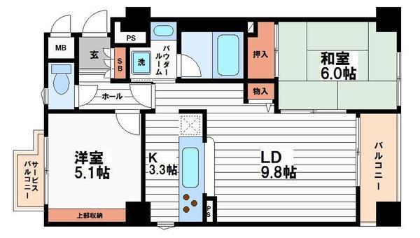 ルイシャトレ大手前(2LDK/7階)の間取り写真