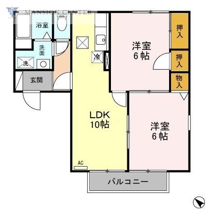 ハイカムール松園(2LDK/1階)の間取り写真