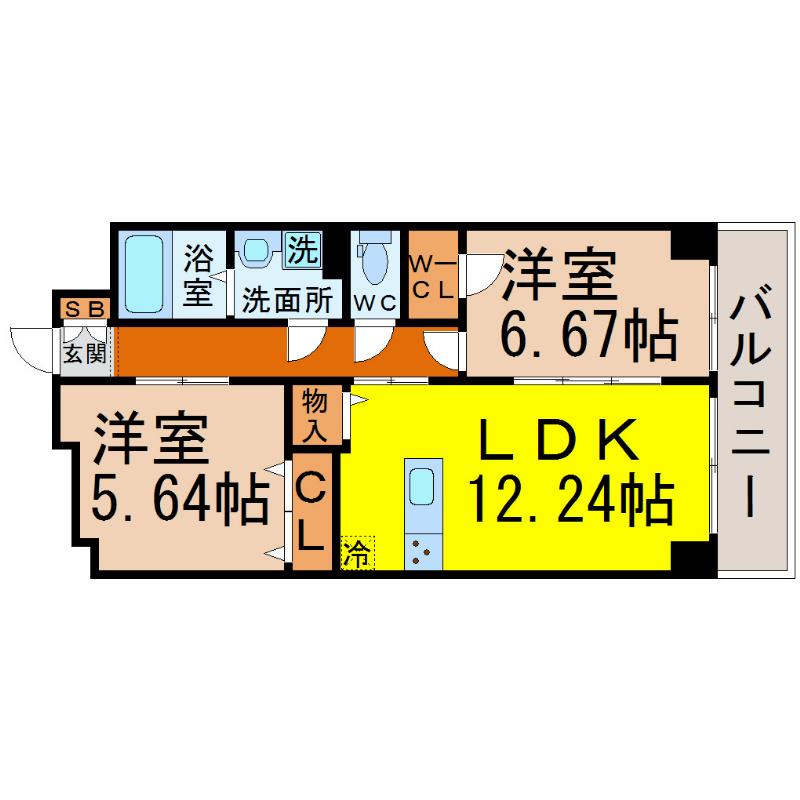 S-FORT 鶴舞 REALE(2LDK/5階)の間取り写真