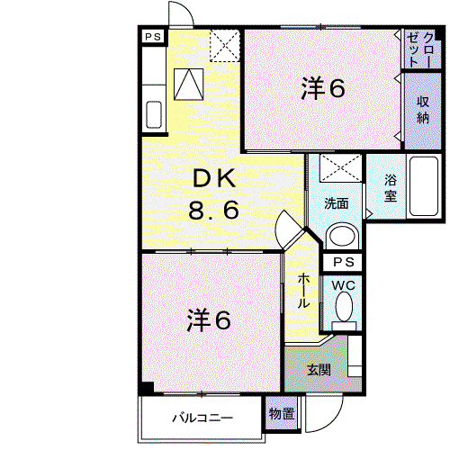 ハイツエコーA(2DK/1階)の間取り写真