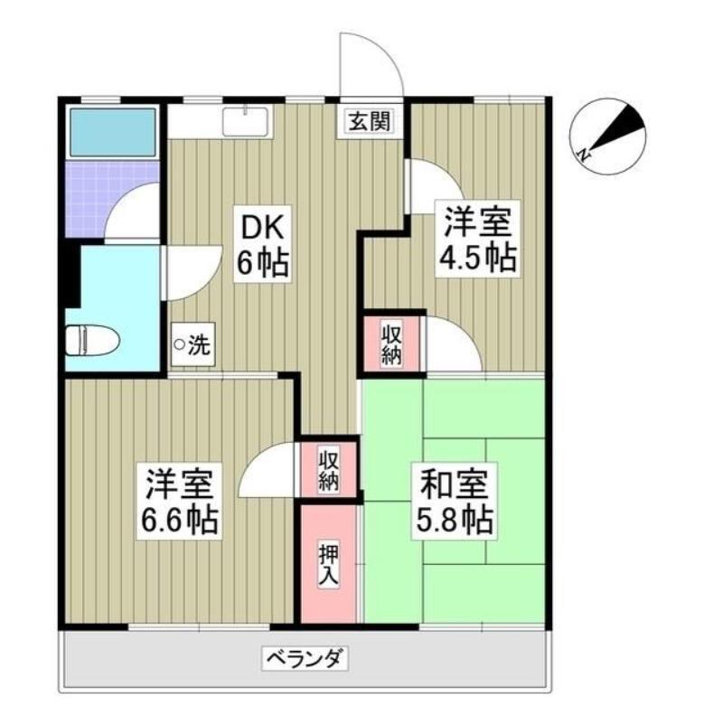 第2東新井ハイツ(3DK/2階)の間取り写真