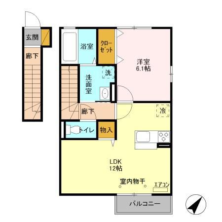 セジュール朝日(1LDK/2階)の間取り写真