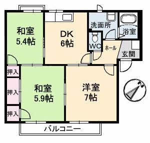 フレグランス塚本 A棟(3DK/1階)の間取り写真
