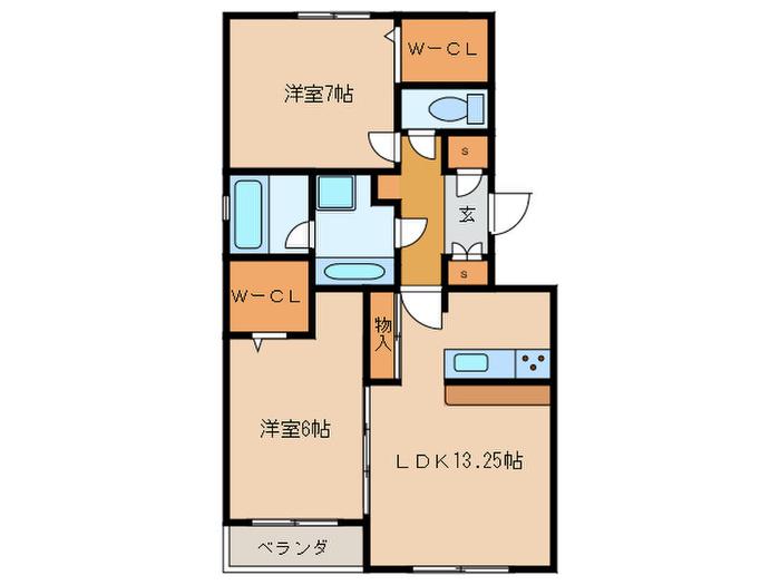 PRIMA CLASSE 内田橋(2LDK/1階)の間取り写真