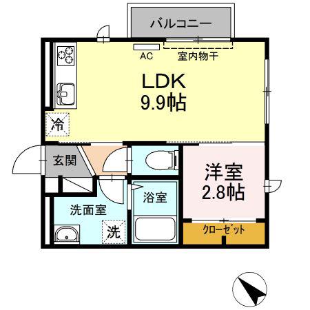 アベニーレ I棟(1LDK/2階)の間取り写真