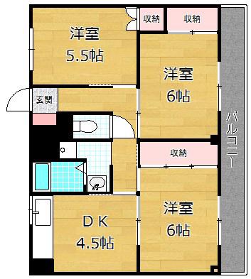 ビレッジハウス春日I(3DK/4階)の間取り写真