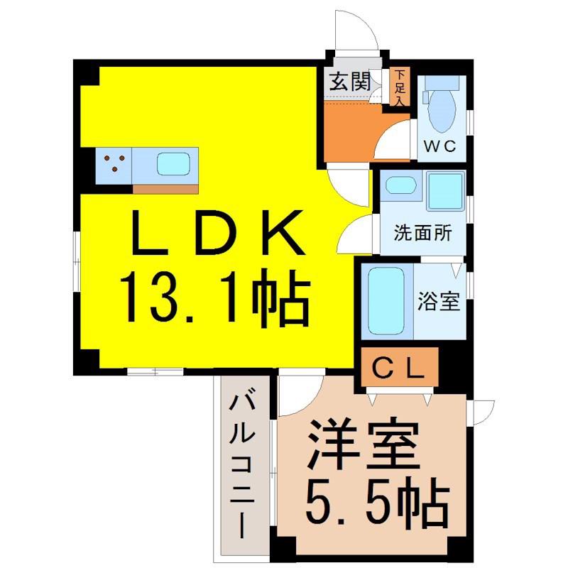 グランレーヴ平安通ノース(1LDK/4階)の間取り写真