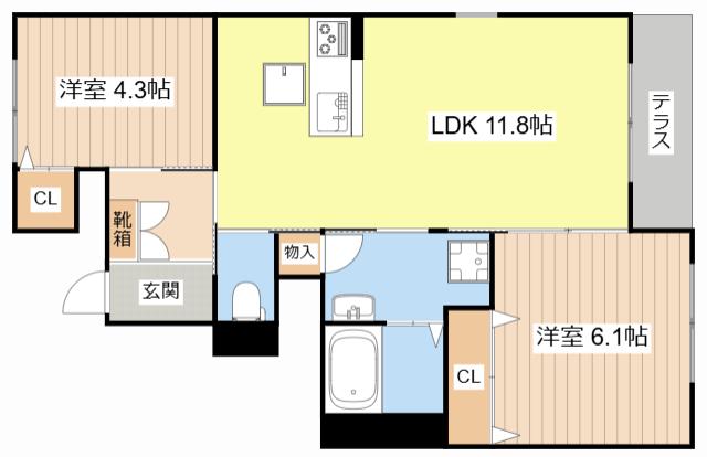 パルティールK(2LDK/1階)の間取り写真