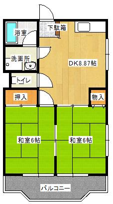 新白河Kハウス(2DK/2階)の間取り写真