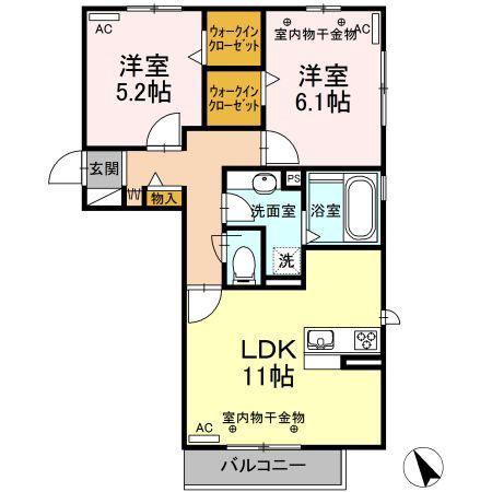 GLANZ B棟(2LDK/3階)の間取り写真