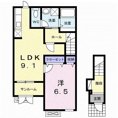 プラシード I(1LDK/2階)の間取り写真