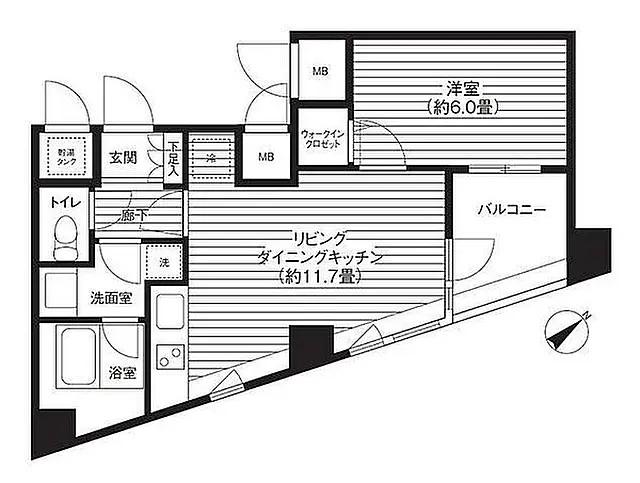 コスモリード新宿余丁町(1LDK/2階)の間取り写真