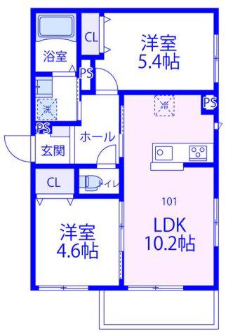 ルシエルブルー(2LDK/1階)の間取り写真