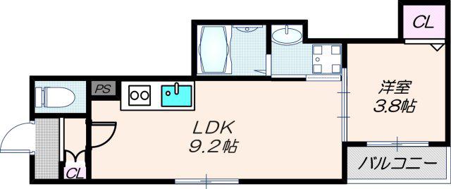 GRANDIR岸里(1LDK/3階)の間取り写真