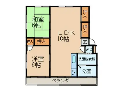 コーポ矢野(2LDK/3階)の間取り写真