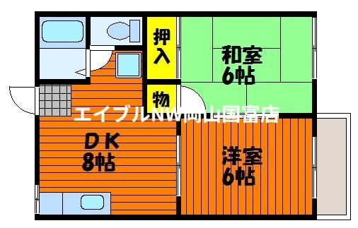 コーポ長船A(2DK/2階)の間取り写真