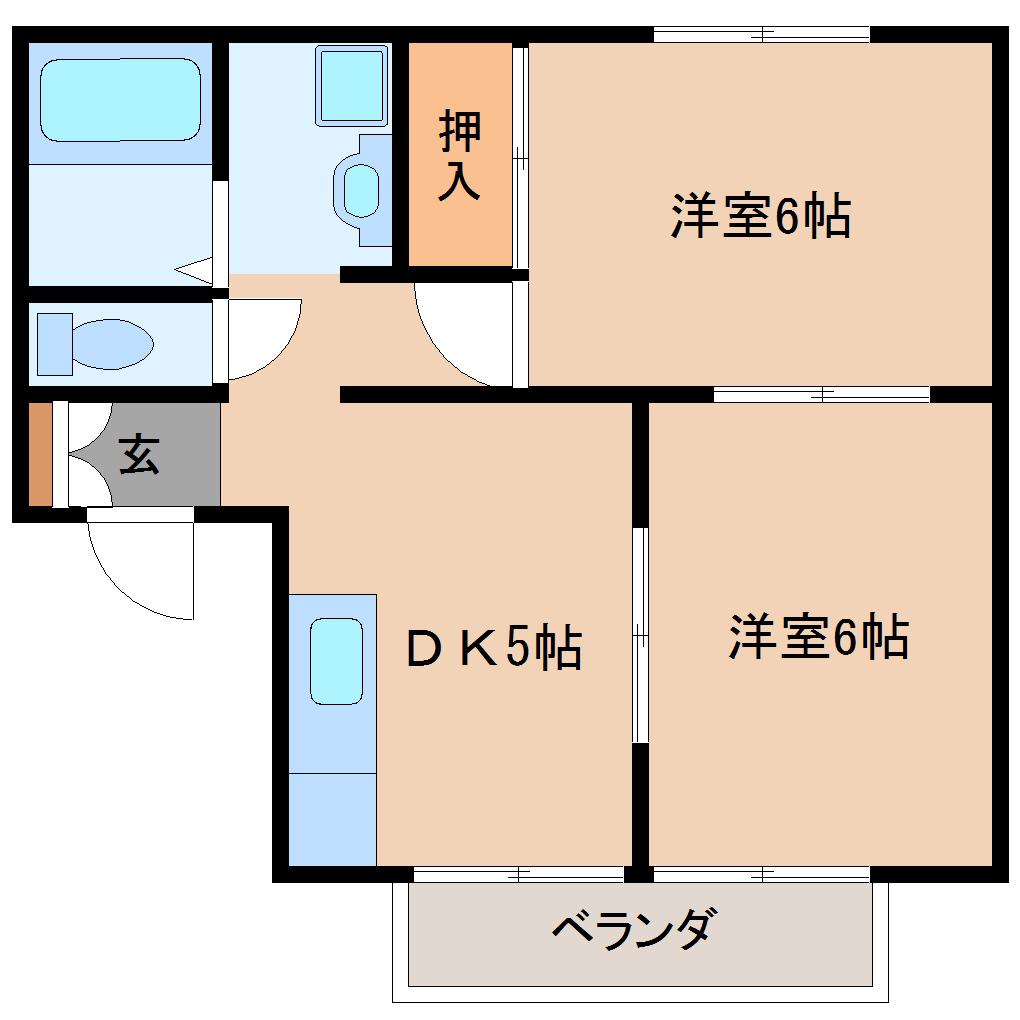 セジュール遠見塚I(2DK/2階)の間取り写真