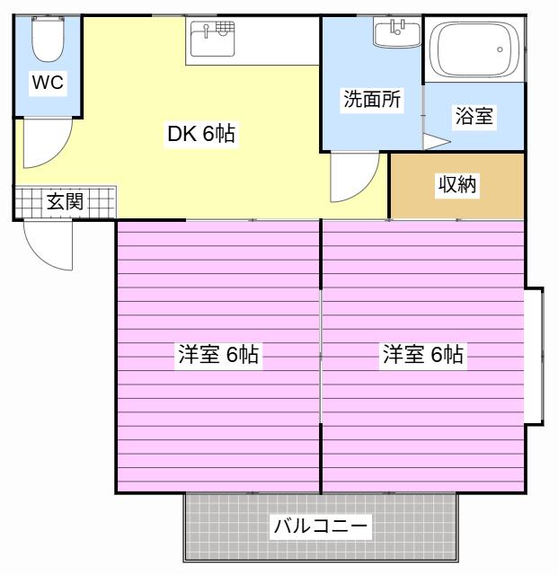 コーポ汀(2DK/2階)の間取り写真