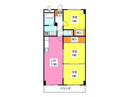 エントピア那珂川(3LDK/3階)の間取り写真