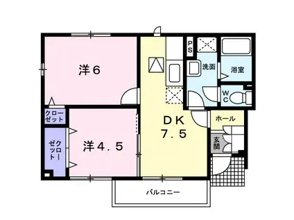 サニースマイル飯岡 A(2DK/1階)の間取り写真