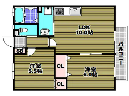 エスポワールIIB棟(2LDK/1階)の間取り写真