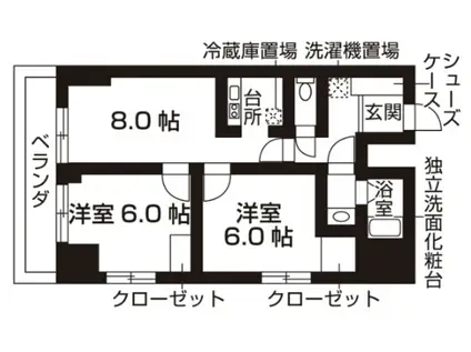 パルナシウス北上野(2DK/13階)の間取り写真