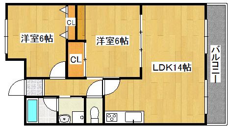 グランボア(2LDK/2階)の間取り写真
