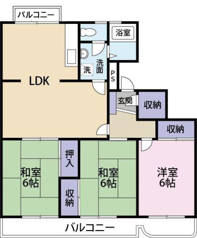 四宮ハイツ(3LDK/4階)の間取り写真