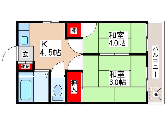 コーポ大竹(2K/2階)の間取り写真