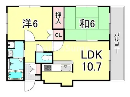 アミューズ甲東園(2LDK/1階)の間取り写真