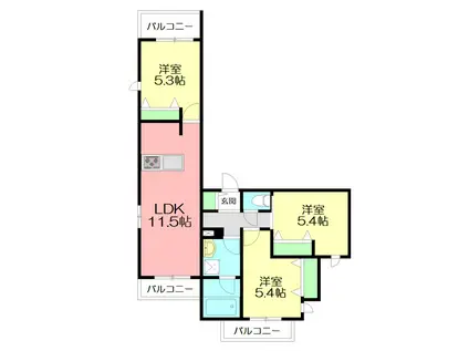 辻堂元町メゾンフォーサイト(3LDK/2階)の間取り写真