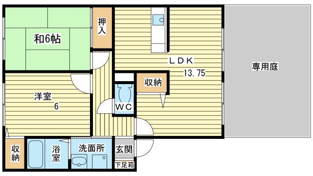 ルミエール御立 C棟(2LDK/1階)の間取り写真