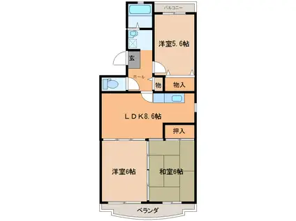 三リリアント遠見塚(3DK/3階)の間取り写真