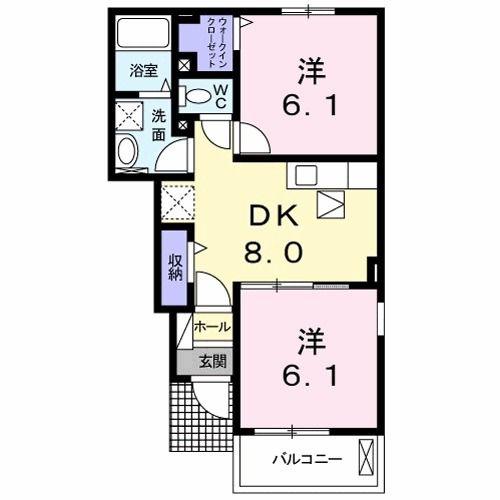 コンフォール矢三A(2DK/1階)の間取り写真